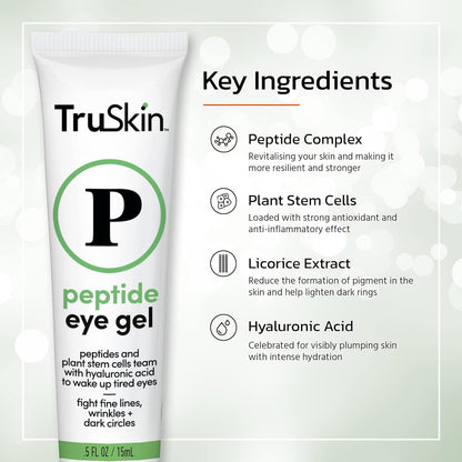 TruSkin Peptide Eye Gel – Minimize Lines & Brighten Eye Area – Dark Circles Under Eye Care with Peptides, Plant Stem Cells, Hyaluronic Acid, 0.5 fl oz