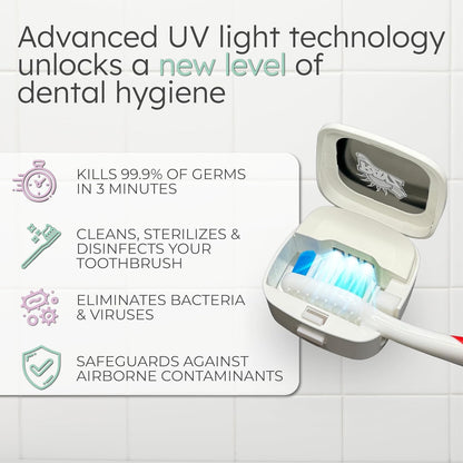 Rayz UV-C Toothbrush Sanitizer | Portable & Rechargeable | 99.9% Sanitization in 3 Minutes | Wall Mountable, Travel-Friendly & TSA-Approved (Pearl)