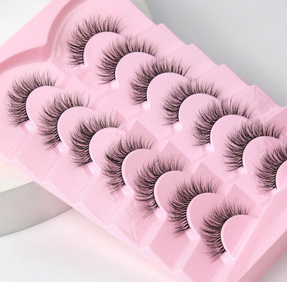 Natural Lashes Eyelashes Wispy 12mm False Lashes Soft Strip Lashes 3D Volume Eyelashes Thin Cotton Band Natural Eye Lashes C Curl Eyelash Siligli Lash Pack 7 Pair