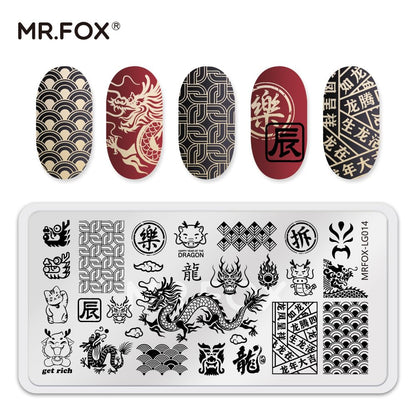 6 Pcs Nail Plates Stamping Set Dragon Patterned Chinese Traditional Decoration Style Nail Art DIY Stamping Template