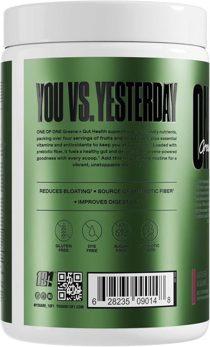 ONE of ONE Greens & Gut Health – Superfood Greens Powder with Prebiotics, Probiotics & Digestive Enzymes for Gut Health, Immunity & Energy, No Artificial Sweeteners - Mixed Berry, 30 Serving