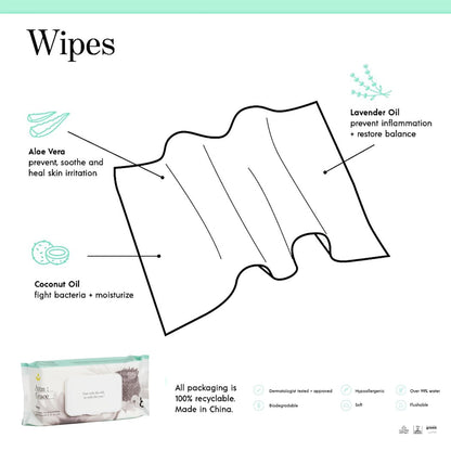 Attn: Grace Flushable Wet Wipes for Women (60 Ct) - Cleanse and Refresh with Aloe Vera and Coconut Oil/Soft & Natural Ingredients Soothe Sensitive Skin