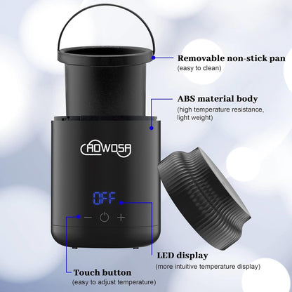Mini Wax Pot Warmer for Hair Removal, Professional Portable Digital Wax Heater Machine for Facial Body SPA Salon, with 200ml Non-stick Pot, ℃/℉ Switchable Display, 100 Brow Sticks