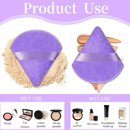 Pimoys 6 Pieces Powder Puff Face Soft Triangle for Loose and Body Powder, Velour Makeup Blender Sponge Set Setting Powder Puff Beauty Makeup Tools