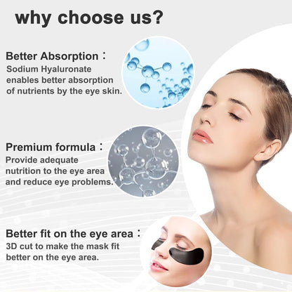 Permotary 30 Pairs Gel Collagen Eye Pads,Crystal Collagen Under Eye Mask for Moisturizing,Reducing Fine Lines&Dark Circles& Puffy Eyes Under Eye Patch for Women Men, Black