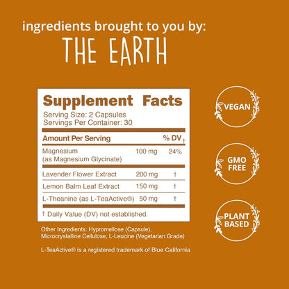 Happy Healthy Hippie Be Grounded Stress Relief Supplement – Lavender Pills | Promotes Calmness & Relaxation | Quick Acting | Magnesium Glycinate 100mg, L Theanine, Lemon Balm Leaf, | Herbal, 60 Ct