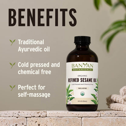 Banyan Botanicals Refined Sesame Oil – Organic Sesame Oil for Skin, Body, Hair & More – Multiple Sizes – 24 oz – Non GMO Sustainably Sourced Vegan