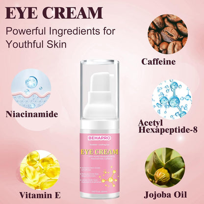 Caffeine Eye Cream,Dark Circles Under Eye Treatment For Puffiness And Bags Under Eyes Wrinkles Dark Circles w/Eye Serum & Eye Roller,Eye Cream Eye Care,Eye Bag Remover Puffy Eyes Treatment Products