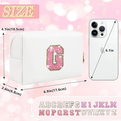 Initial letter patch makeup bag,