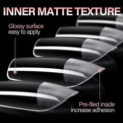 AILLSA Short Square Nail Tips Full Cover Clear Gelly Tips Half Matte Acrylic Tips Pre-Filed Fake Press on Nail Tips for Extension Home DIY Salon Manicure 216PCS 12 Sizes