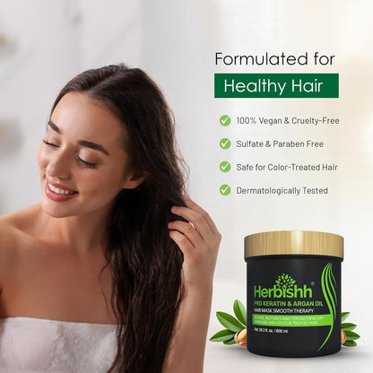 Herbishh Argan Hair Mask-Deep Conditioning & Hydration For Healthier Looking Hair- for very Dry, Weak, Stressed Out Hair, No Sulphates, No Parabens (800ML)