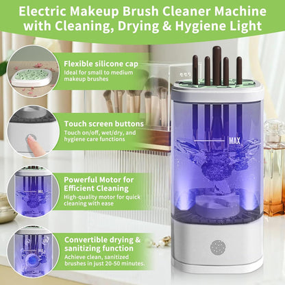 Electric Makeup Brush Cleaner - 9000 RPM Makeup Brush Cleaning Machine with Dry Function - IP65 Waterproof Automatic Makeup Brush Cleaner for Makeup Sponges and Brushes Cosmetic Brush Cleaner Plug-in