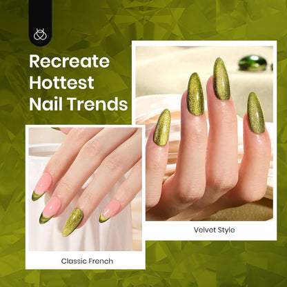 Beetles Olive Green Cat Eye Gel Nail Polish, 15ML Holographic Glitter Magnetic Soak Off UV Nail Art Manicure Gifts for Women