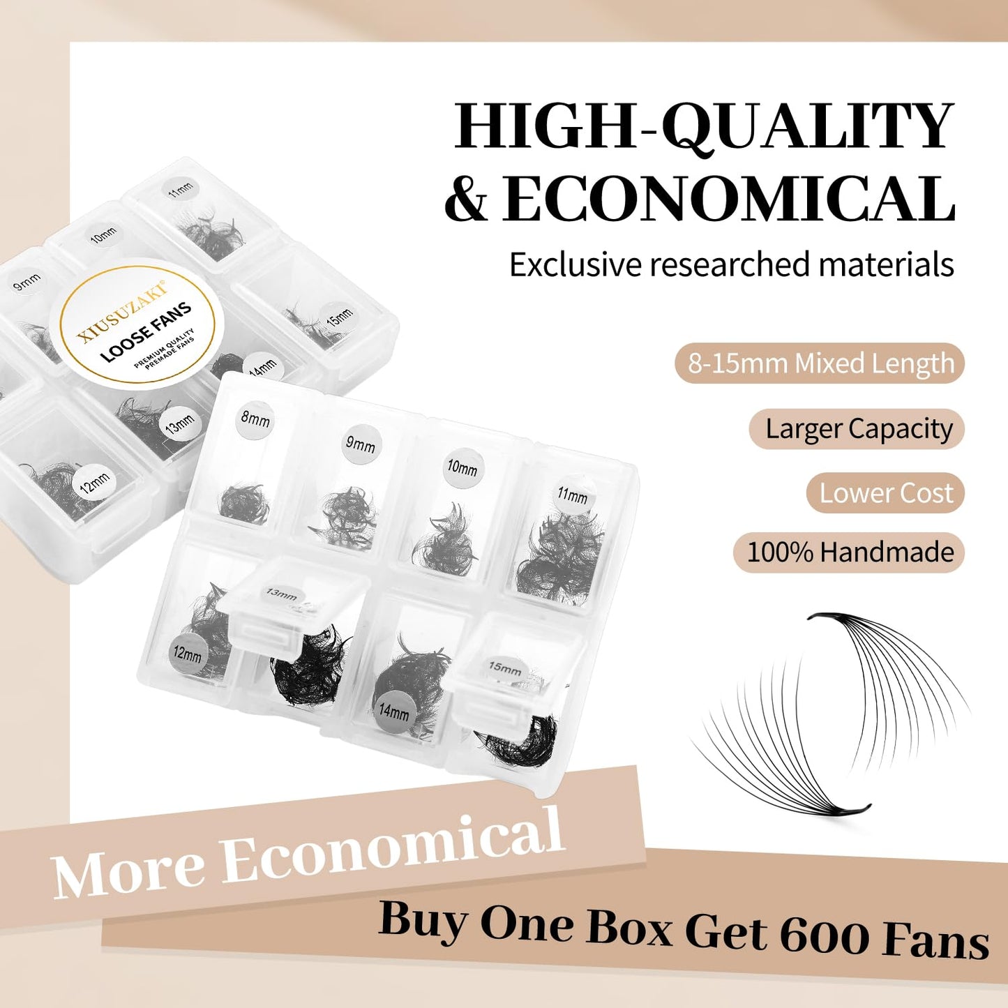 Premade Fans Eyelash Extensions 600 Fans 10D Volume Lash Extensions 0.03 Thickness Eyelash Extension D Curl Premade Lash Fans Mix 8-15mm Fluffy Soft Handmade Loose Fan(600Fans-10D-0.03-D,8-15mm)