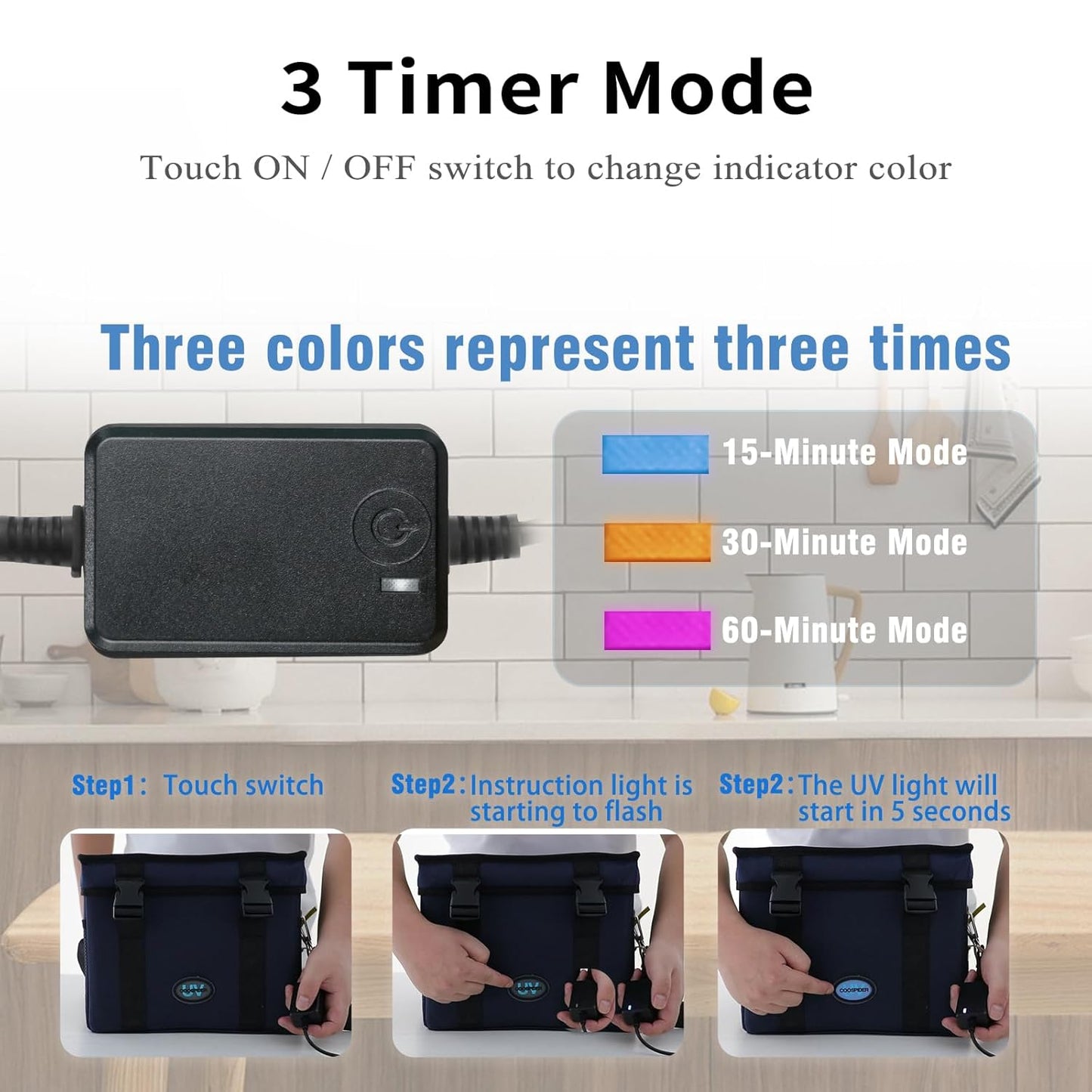 UV Light Sanitizer Ozone Box, Portable Foldable UV Cleaner Bag UVC Household Bag with 3-level Timer for Toys, Keys, Towels, Mask Cleaning Machine Blue 12L Ozone