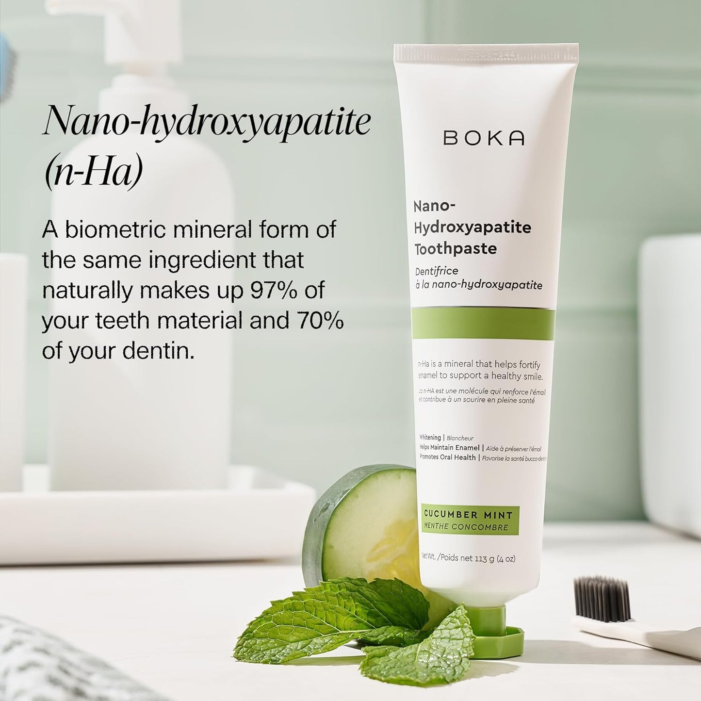 Boka Fluoride Free Toothpaste, Nano Hydroxyapatite Toothpaste, Appropriate for Sensitive Teeth - for Adult, Kids Oral Care - Cucumber Mint Flavor, 4 Fl Oz 3Pk US Manufactured