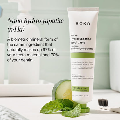 Boka Fluoride Free Toothpaste, Nano Hydroxyapatite Toothpaste, Appropriate for Sensitive Teeth - for Adult, Kids Oral Care - Cucumber Mint Flavor, 4 Fl Oz 3Pk US Manufactured