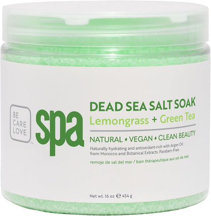 BCL SPA Dead Sea Salt Soak - Bath Salt with Organic Lemongrass + Green Tea, Shae Butter, Arnica, Aloe Vera Juice, Chamomile, Argan Oil & Jojoba Oil - Skin Exfoliator - Home/Professional Use 16 fl oz
