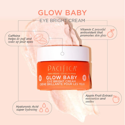 Pacifica Beauty Glow Baby VitaGlow Face Lotion & Eye Bright Eye Cream Set, Skincare, Moisturizer, Brightener, Vitamin C, Caffeine, Hyaluronic Acid, Face Care, Vegan, 2.7 fl oz and 0.5 fl oz (Set of 2)