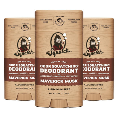 Dr. Squatch Natural Deodorant for Men - Odor-Squatching Aluminum Free - Maverick Musk (2.65 oz, 3-Pack)