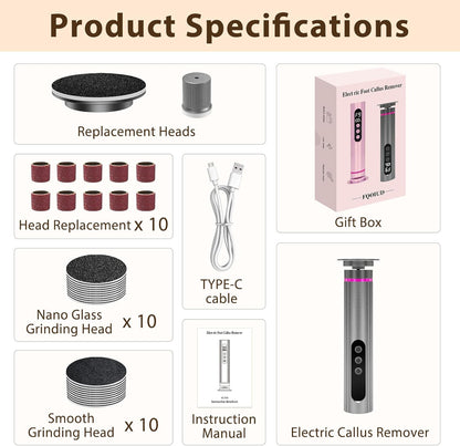 Electric Foot Callus Remover - 2 in 1 Electric Foot File,Adjustable Speed Foot File with Sandpaper Discs & Grinding Heads, 9 Speeds Callus Remover for Feet, Pedicure Tools for Valentine's Day Gift