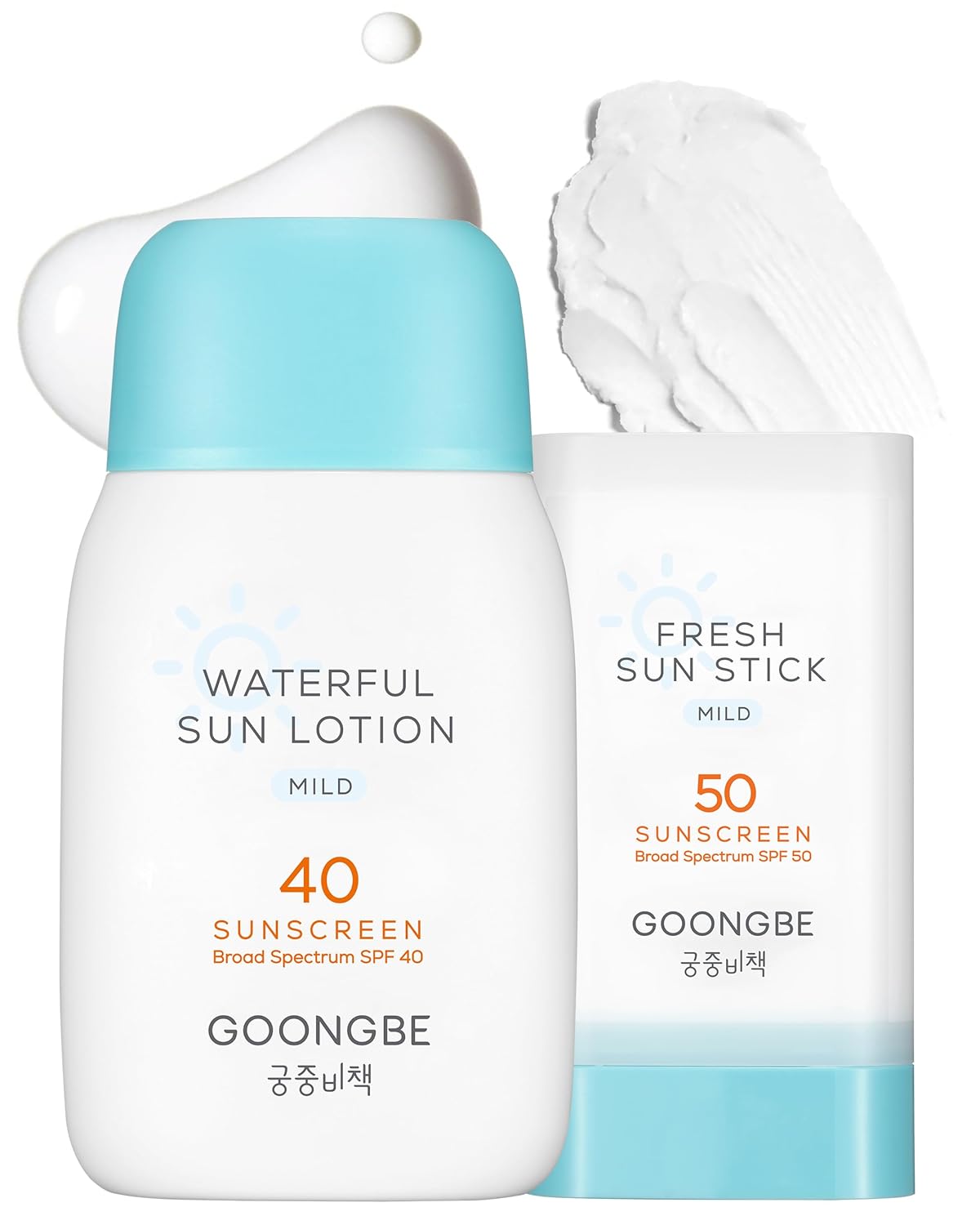 Sun Lotion SPF 40 & Sun Stick SPF 50-100% Zinc Oxide Mineral Sunscreen - No White Cast - Vegan Reef-Safe for Babies Kids Adults - Korean Skincare, 2.82oz & 0.49oz
