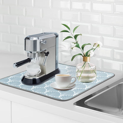 SHIYUE Dish Drying Mat for Kitchen Counter Super Absorbent Spring Kitchen Decor Microfiber Drying Matainers Rack Fast Pad Dish Drainer Mats(Aqua Blue Shell Geometric,16''x18'')