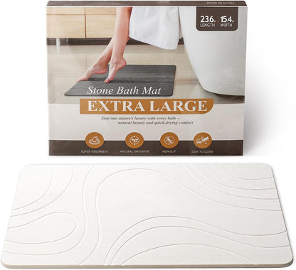 Stone Bath Mat for Bathroom, Quick Dry Diatomaceous Earth Stone Drying Bath Mat, Magic Non Slip Bathroom Shower Floor Mat Modernized Water Absorbing Diatomite White
