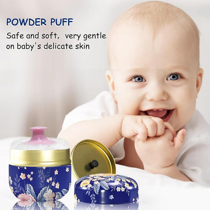 Body Powder Puff and Container for Dusting Powder, Women Powder Puff and Powder Case for Bath and Travel (Dark Blue)