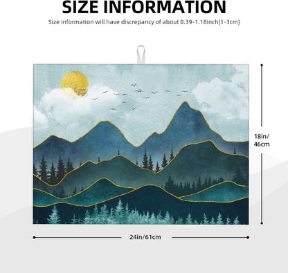 Mountain Peaks Nature Landscape Microfiber Dish Drying Mat for Kitchen Counter 18"x24" Modern Decorative Dishes Pad Dish Drainer Rack Mats Washable Absorbent Fast Dry