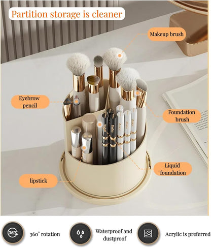 B-H1 Makeup Brush Holder with Dustproof Cover 360 Rotating Makeup Brushes Organizer for Vanity Desktop Bathroom (Transparent)