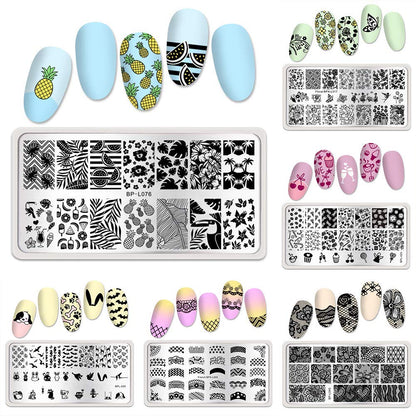 BORN PRETTY Nail Art Stamping Plates Set, Food, Bunnies, Flowers, Lace, Tropical, French Tip Themes Manicuring DIY Nail Templates Plates Print Tool Set