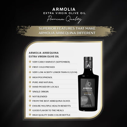ARMOLIA 6-Pack Olive Oil Extra Virgin, Cold Pressed, Early Harvest, High Polyphenol (<400mg/kg), Low Acidity (0.14%), 2025 Gold Award Winner, Drinking Premium Glass Bottle EVOO ( 6 Pack x 500mL, 101.4 Oz )