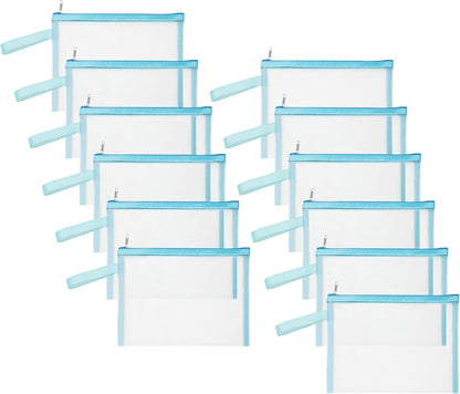 12 Psc Mesh Zipper Pouch Bags,Small Comestic Makeup Bage For Travel, Purse Organizer Pouches (Light Blue, A5*12)