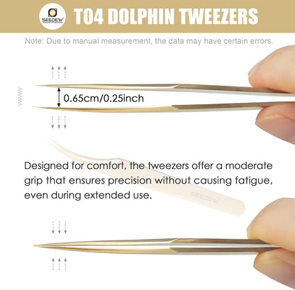 Tweezer Eyelash Extensions 1 PCS Stainless Steel Curved Pointy Dolphin Tweezer Isolation Professional Precision Supplies False Lash Application Tools for Lash Tech, Lash Artist Beginner(Golden)