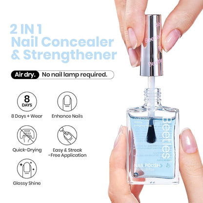 Beetles Nail Strengthener - Oceanic Blue Nail Concealer Air Dry Natural Nail Strengthener and Growth for Damaged Thin Nails Repair Weak Nails Fingernail Strengthening Women Gift 0.51 FL OZ