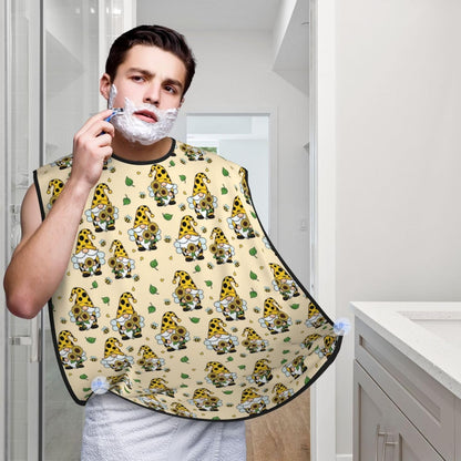 Waterproof Beard Trimming Bib, Non-Stick Hair Catcher for Men Shaving, Grooming Apron for Husband Dad, Gnomes Bees and Sunflowers Shave Bib