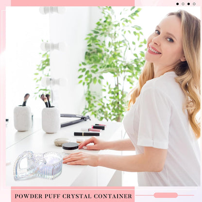 Tioncy 3 Pcs Large Body Powder Puff and Powder Container with Puff Crystal Container Soft Washable Reusable Velour Face Body Glitter Wet Dry Makeup Heart(Dazzling)