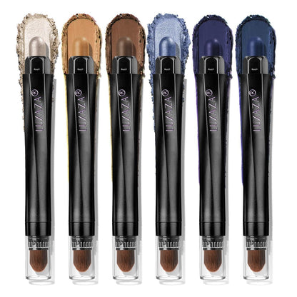 Blue Eyeshadow Stick Makeup 6PCS Set, Dark Blue Brown Metallic Shimmer Matte Cream Eye Shadow Eyeliner Brightener Pencil Crayon - JEANS BLUE