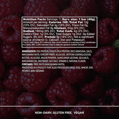 Blueprint Bryan Johnson Macadamia Nut Protein Bar - 9G Plant Protein - Healthy Fats - Supports Muscle Growth - Low Carb & Sugar - Natural Ingredients - Vegan Keto Snack (Raspberry - 12 Pack)