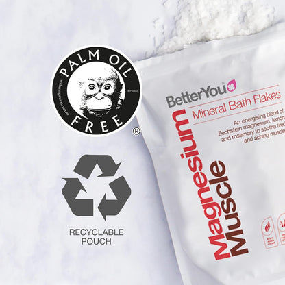 BetterYou Magnesium Muscle Bath Flakes - Mineral Bath Salts For Muscle Recovery - Post-Workout Soak For Sore Muscles - Natural Magnesium - 2.3 lb