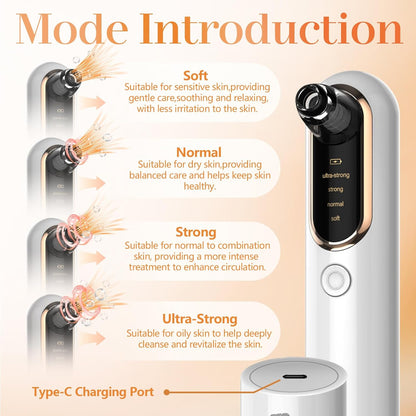 Yccu Blackhead Remover Vacuum Pore Extractor Black Head Remover for Face&Nose Blackhead Extractor Pore Vacuum Pimple Extractor Tool Pore Cleaner with USB Charge 4 Modes 5 Suction Heads for Women&Men