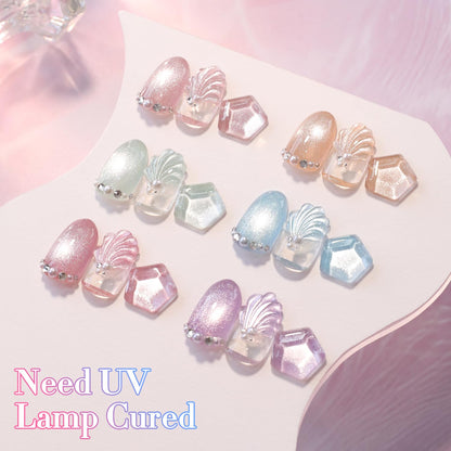 Double Rhythm 6 Colors Cat Eye Gel Polish Set Shimmer Glitter with Magnet Holographic Reflective Magnetic UV Nail Art Kit (6-Kit-47)