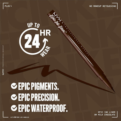 NYX PROFESSIONAL MAKEUP Epic Ink Liner, Waterproof Liquid Eyeliner with Vegan Formula - Milk Chocolate (Brown Matte)