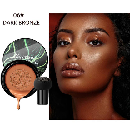 Air Cushion CC Cream Mushroom Head Foundation,BB Cream Makeup Foundation,Moisturizing Concealer,Long Lasting Full Coverage Waterproof,Even Skin Tone for All Skin Types (6# Dark Bronze, 20g)