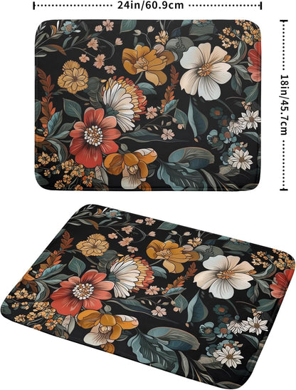 Vintage Floral Dish Drying Mat 18x24 inch Boho Flower Drainer Mats Fast Dry Absorbent Washable Dish Rack Pad Protector Kitchen Accessories