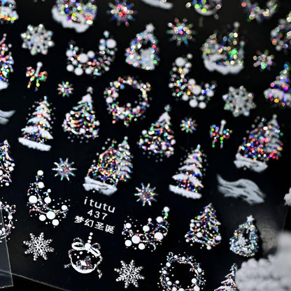 Christmas Nail Stickers for Nail Art 5D Embossed Colorful Xmas Tree Nail Art Stickers Colorful Christmas Nail Decals Silver White Snowflake Nail Art Supplies Design for Women Girls