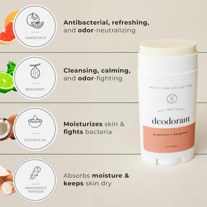 Rowe Casa Organics Grapefruit + Bergamot Deodorant for Men and Women, Sweet and Citrusy Paraben-Free Deodorant Stick with Therapeutic-Grade Essential Oils, 2 oz