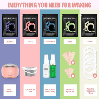 Waxing Kit - TIKESI Wax Warmer for Hair Removal, Hard Wax Kit with 14oz 5 Bags Hard Wax Beans for Full Body, Legs, Face, Eyebrows, Bikini, Brazilian Waxing Kit for Women Men