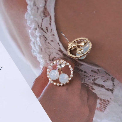 Vintage Circle Pearl Earrings Crystal Cherry Stud Earrings Gold Pearl Hoop Earrings Pearl Circle Earrings Jewelry for Women